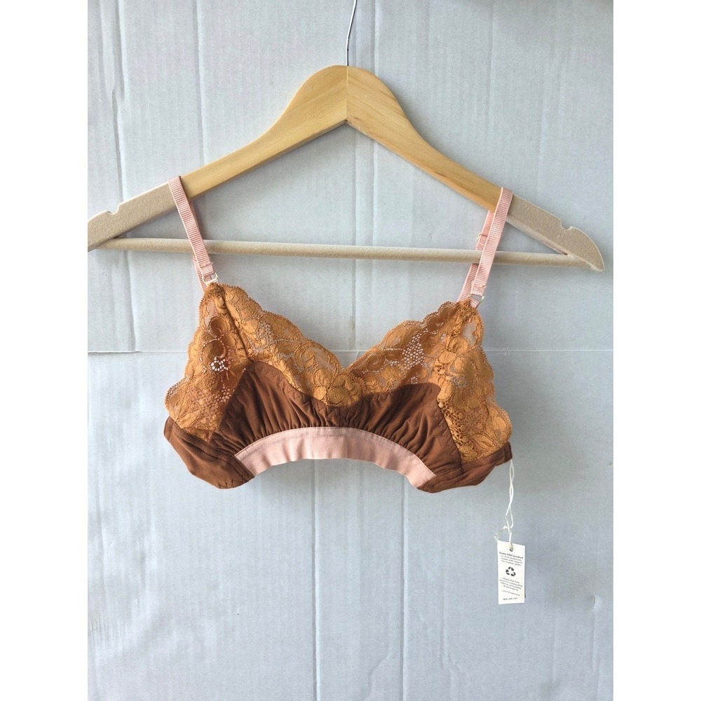 Free People We Are HAH Lace Bralette XS Wireless Triangle Coquette Pink Brown